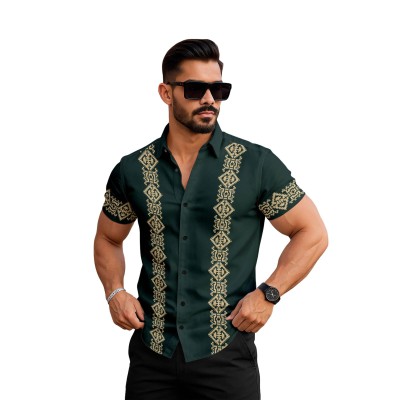 Men Slim Fit Printed Cut Away Collar Casual Shirt