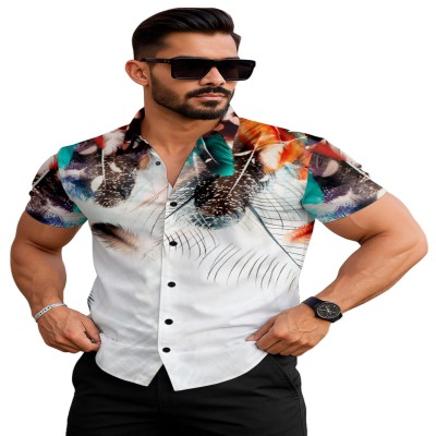 Men Slim Fit Printed Cut Away Collar Casual Shirt